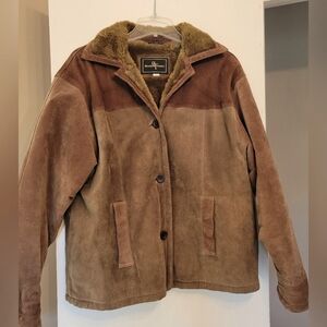 Brandon Thomas Women's Brown Suede Leather Coat Jacket WARM Button Size L Pocket